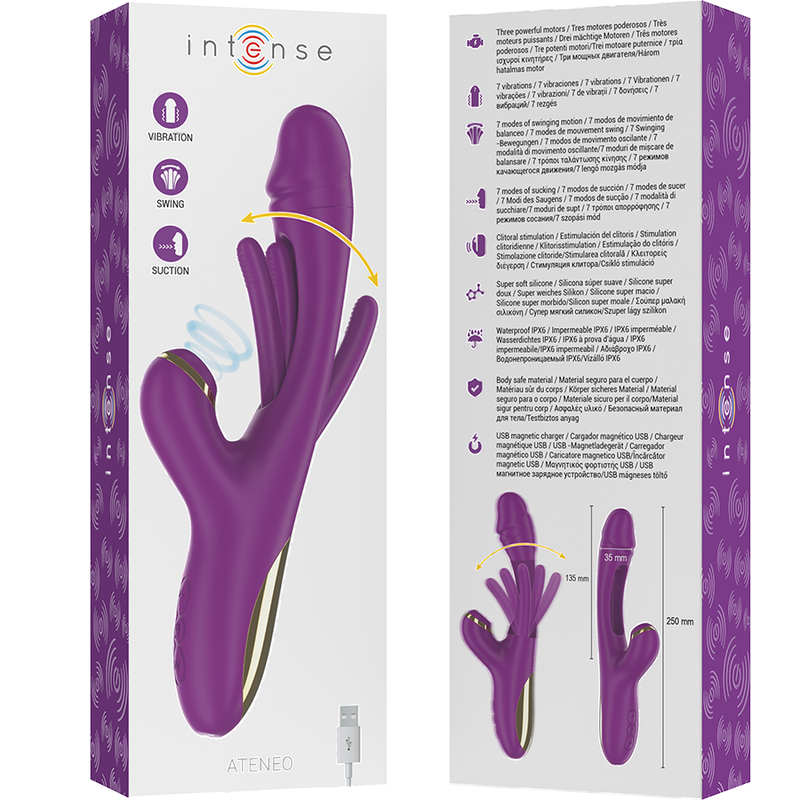 INTENSE - ATENEO VIBRATORE MULTIFUNZIONE RICARICABILE 7 VIBRAZIONI CON LINGUA OSCILLANTE E ASPIRAZIONE VIOLA
