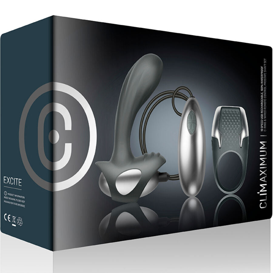 CLIMAXIMUM - EXCITE KIT ANELLO PER IL PENE + MASSAGGIATORE PER LA PROSTATA CON FILO