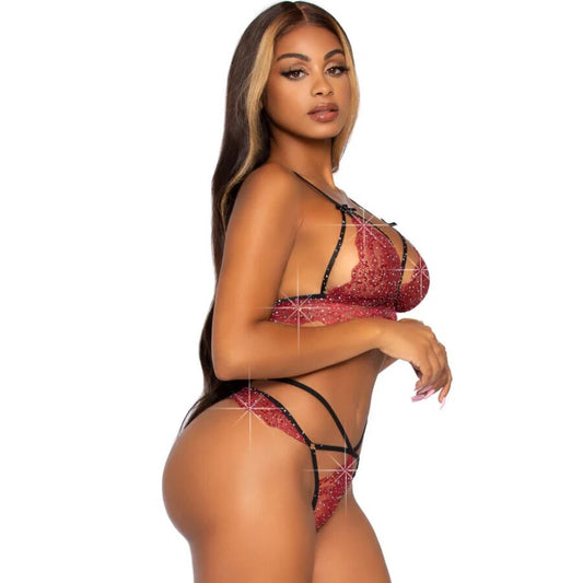 LEG AVENUE - 81623 REGGISENO + PERIZOMA BORDEAUX TAGLIA S