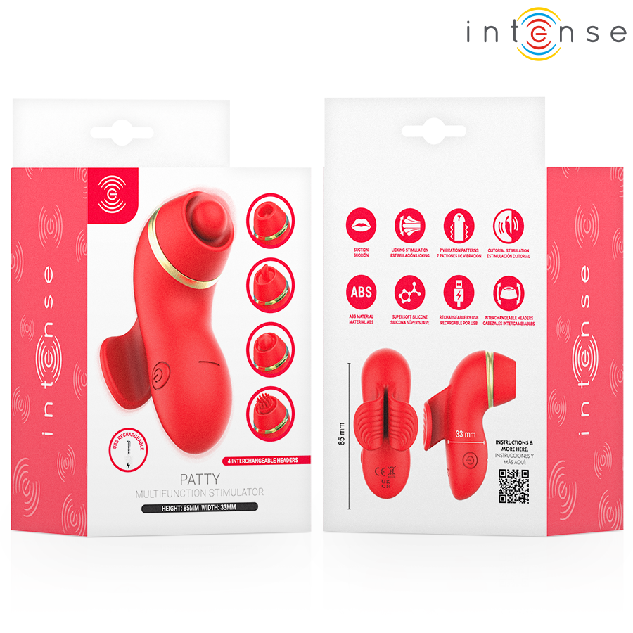 INTENSE - STIMOLATORE PATTY CON 4 TESTINE, ASPIRAZIONE, COLPIMENTO, SOLLETICO E LECCA