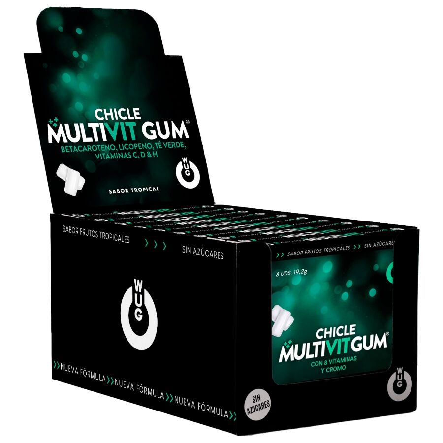 WUG GUM - MULTIVIT VITAMINA C, H, D, BETA-CAROTENE, LICOPENE E TÈ VERDE | ESPOSITORE 12 X 8 UNITÀ