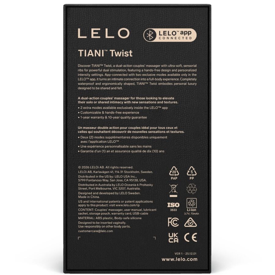 LELO - TIANI VIBRATORE A COPPIE TWIST IN SCHIUMA