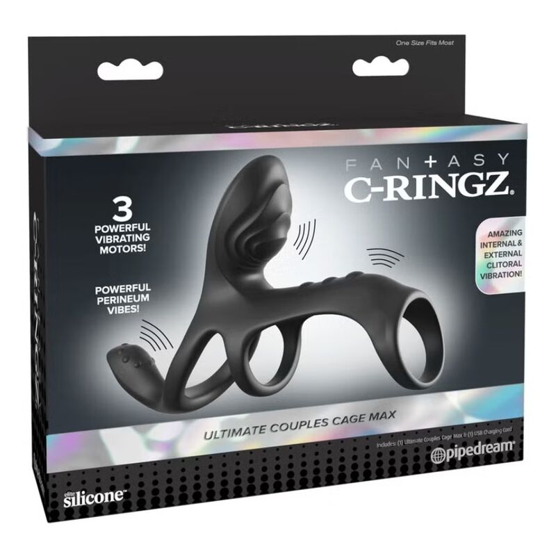 FANTASY C-RINGZ - GABBIA PER COPPIE DEFINITIVA, ANELLO VIBRANTE PER PENE MAX 19,5 CM