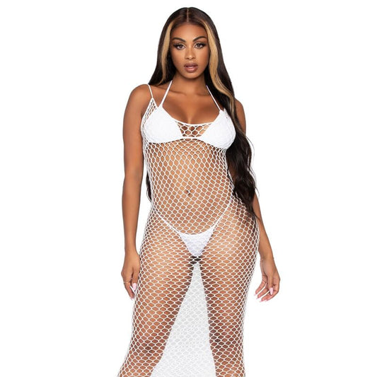 LEG AVENUE - MAXI ABITO IN RETE TWIST TAGLIA UNICA BIANCO