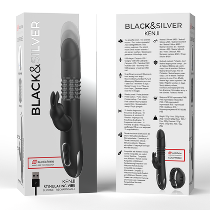 BLACK&SILVER - KENJI VIBRATORE RABBIT UP & DOWN + TELECOMANDO WATCHME