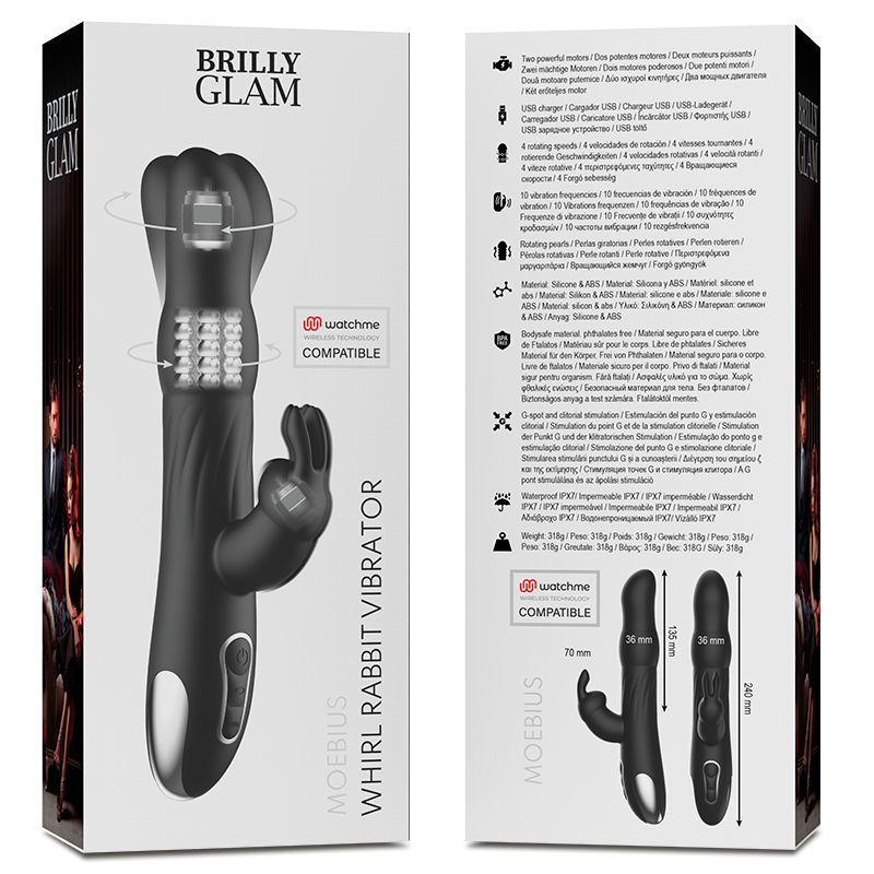 BRILLY GLAM - MOEBIUS VIBRATORE RABBIT E ROTATORE + TELECOMANDO WATCHME