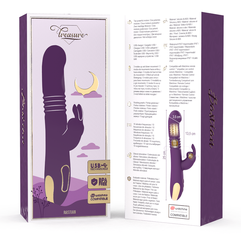 TREASURE - BASTIAN VIBRATORE RABBIT UP & DOWN ROTATORE E VIBRATORE + TELECOMANDO WATCHME