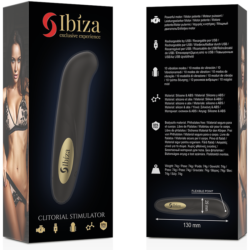IBIZA - STIMOLATORE CLITORIDE CARICATORE USB 10 MODALIT VIBRAZIONE DORATO 13 X 2,9 CM
