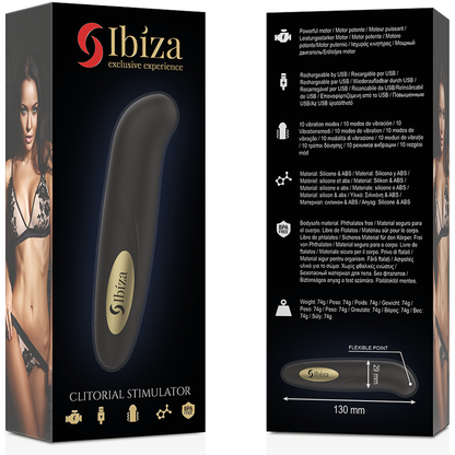 IBIZA - STIMOLATORE CLITORIDE CARICATORE USB 10 MODALIT VIBRAZIONE DORATO 13 X 2,9 CM