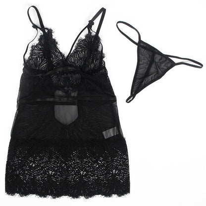 SUBBLIME - BABYDOLL CON SPALLINE REGOLABILI IN PIZZO NERO L/XL