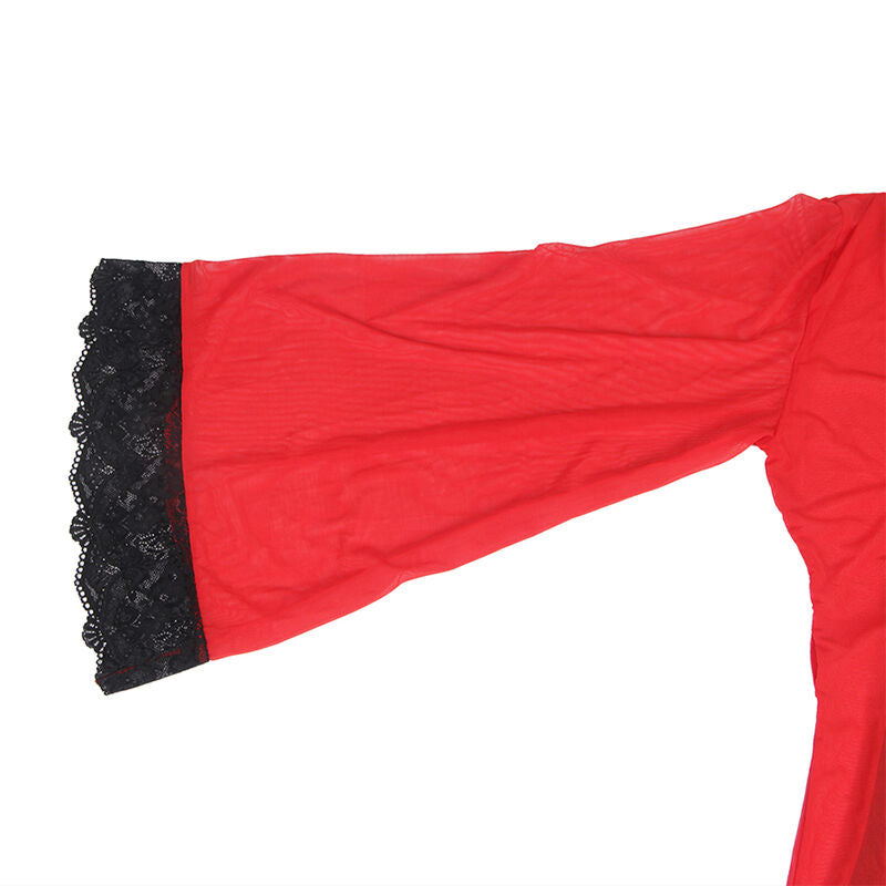 SUBBLIME - VESTAGLIA IN TESSUTO TRASPARENTE CON DETTAGLI IN PIZZO ROSSO L/XL
