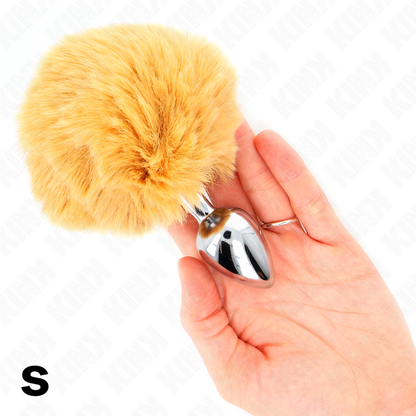 KINK - SPINA IN ACCIAIO INOSSIDABILE 7 x 3 CM CON CODA DI CONIGLIO IN ECOPELLICCIA BEIGE 8 CM