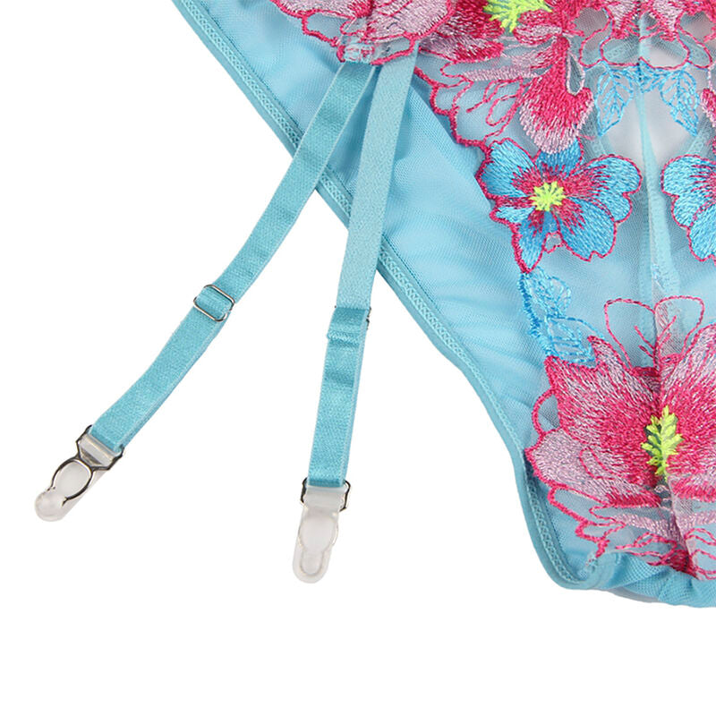 SUBBLIME - 954109 REGGISENO + SLIP CON CINTURA REGGISENO FLOREALE BLU S/M