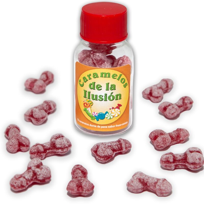 DIABLO PICANTE - 12 CARAMELLE ILLUSIONI A FORMA DI PENE FRAGOLA/CILIEGIA