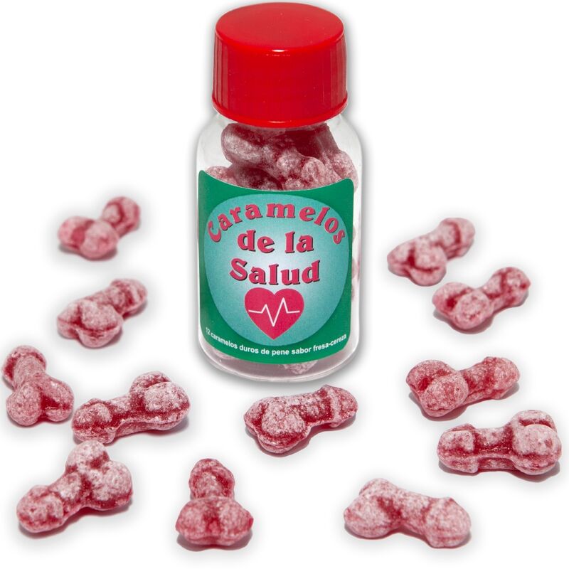 DIABLO PICANTE - 12 CARAMELLE DELLA SALUTE A FORMA DI PENE FRAGOLA/CILIEGIA
