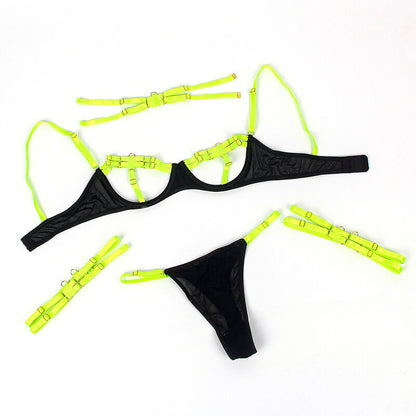 SUBBLIME - 955274 COMPLETO REGGISENO CON COLLANA E DETTAGLI GAMBA VERDE FLUORESCENTE S/M