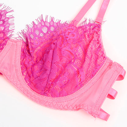 SUBBLIME - 955366 COMPLETO REGGISENO CON PIZZO E LINEE DI GIARRETTIERA ROSA E VIOLA L/XL
