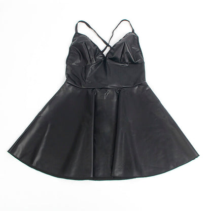 SUBBLIME - 955380 ABITO CON SPALLINE IN PELLE NERA L/XL