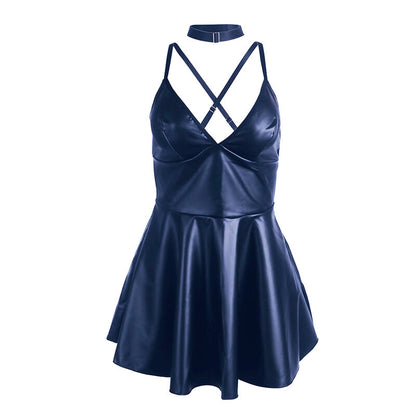 SUBBLIME - 955410 ABITO CON SPALLINE IN PELLE BLU S/M