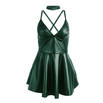 SUBBLIME - 955434 ABITO CON SPALLINE IN PELLE VERDE S/M