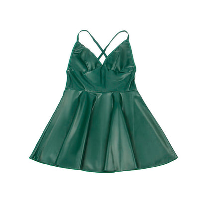 SUBBLIME - 955434 ABITO CON SPALLINE IN PELLE VERDE S/M
