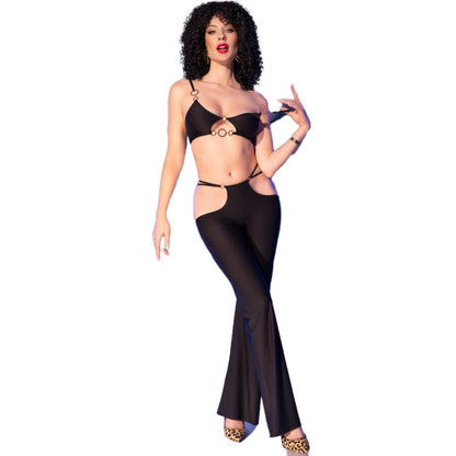 CHILIROSE - CR 4851 SET TOP E LEGGINGS NERI CON ACCESSORI DORATI S