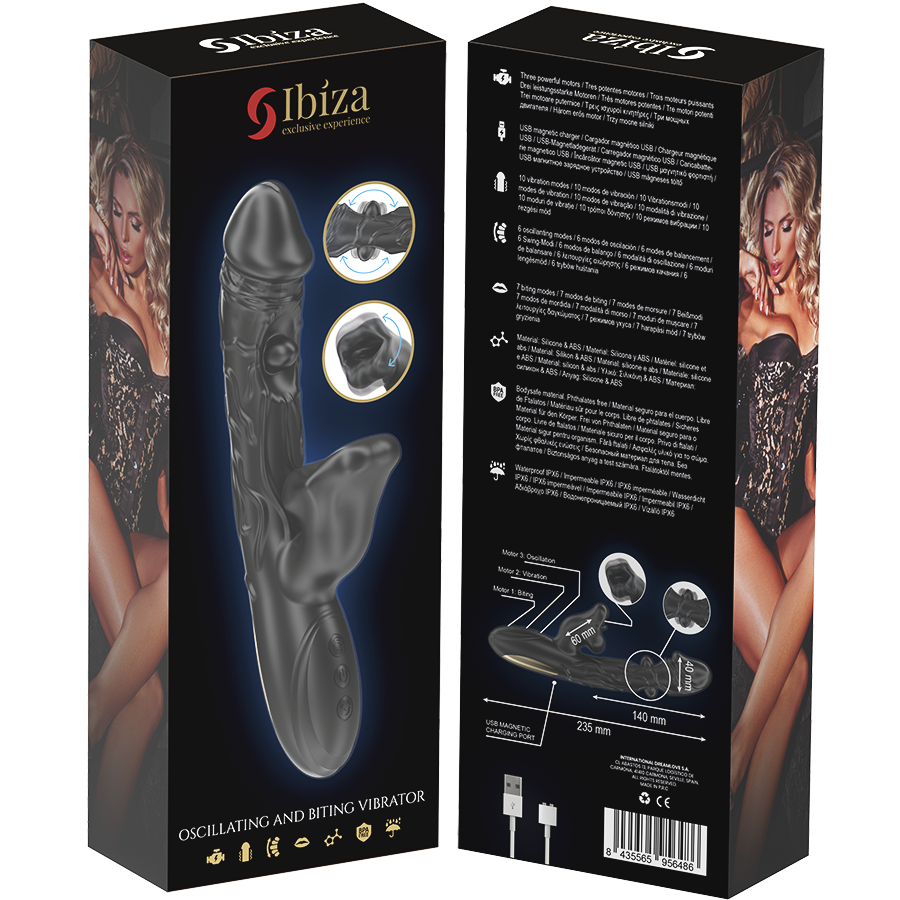 IBIZA - VIBRATORE E STIMOLATORE CLITORIDEO CON EFFETTO MORSO E ROTAZIONE