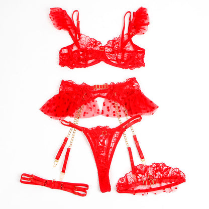 SUBBLIME - 957506 COMPLETO REGGISENO E GIARRETTIERA IN PIZZO ROSSO S/M