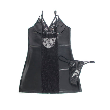 SUBBLIME - 957537 ABITO IN PELLE CON PIZZO FLOREALE NERO L/XL