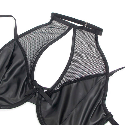 SUBBLIME - 957599 SET REGGISENO E GONNA IN PELLE NERO L/XL