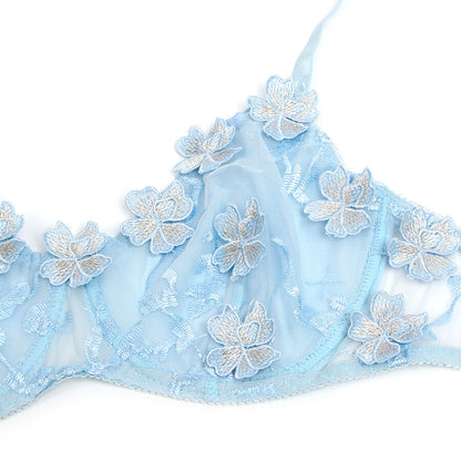 SUBBLIME - 957629 COMPLETO REGGISENO E SLIP RICAMATI A FIORI AZZURRO CIELO S/M