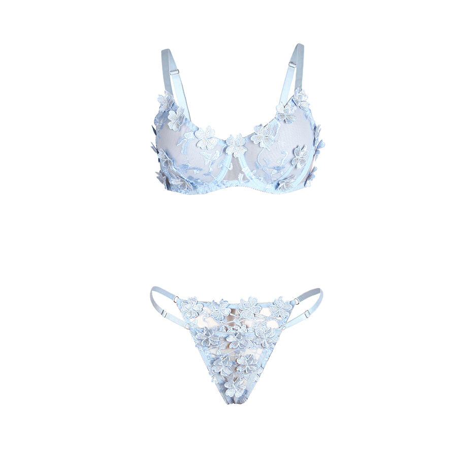 SUBBLIME - 957636 COMPLETO REGGISENO E SLIP RICAMATI A FIORI AZZURRO CIELO L/XL