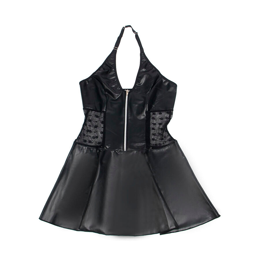 SUBBLIME - 957711 ABITO IN PELLE CON ZIP E PIZZO NERO L/XL