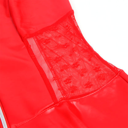 SUBBLIME - 957735 ABITO IN PELLE CON ZIP E PIZZO ROSSO L/XL