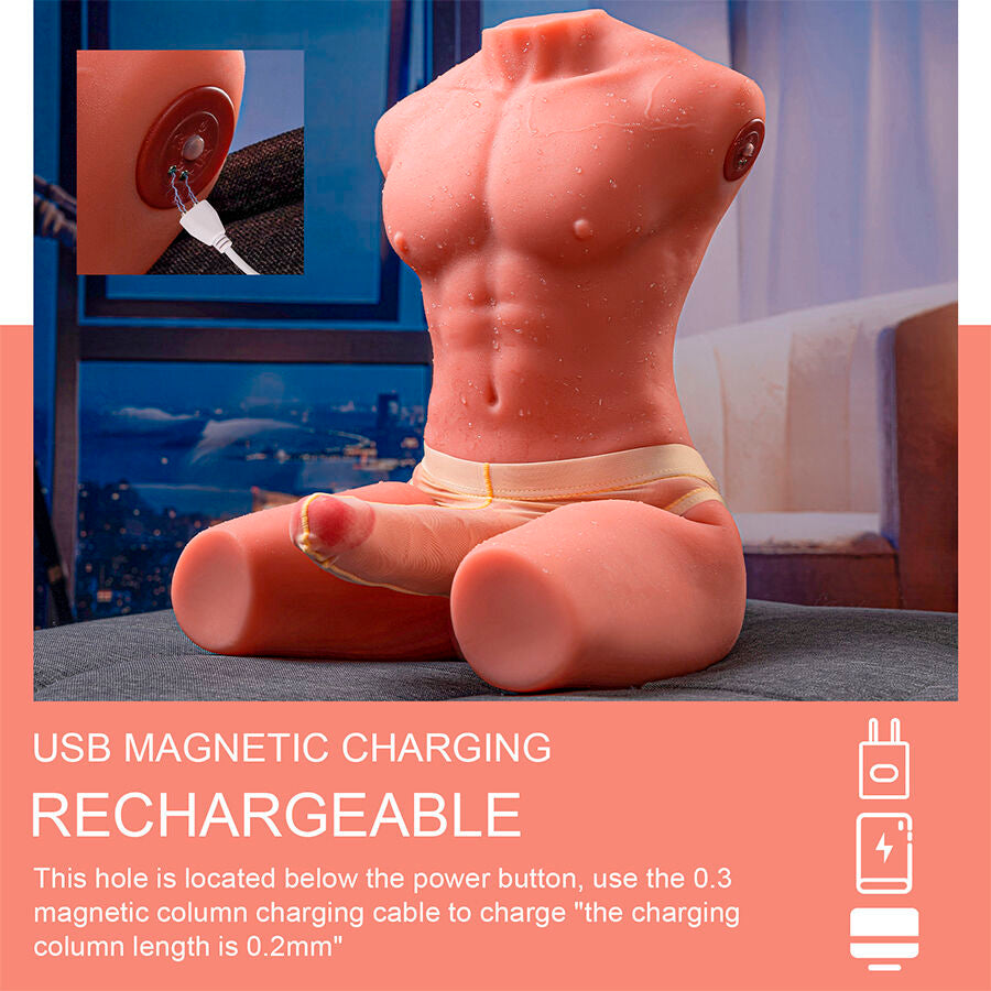 XISE - JASON MEZZO CORPO TORSO MASCHILE REALISTICO CON SPINTA E VIBRAZIONE 55 CM