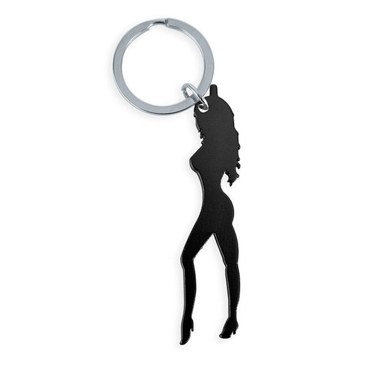 DIABLO PICANTE - PORTACHIAVI CON SILHOUETTE FEMMINILE DI COLORE NERO CON APRIBIRRA