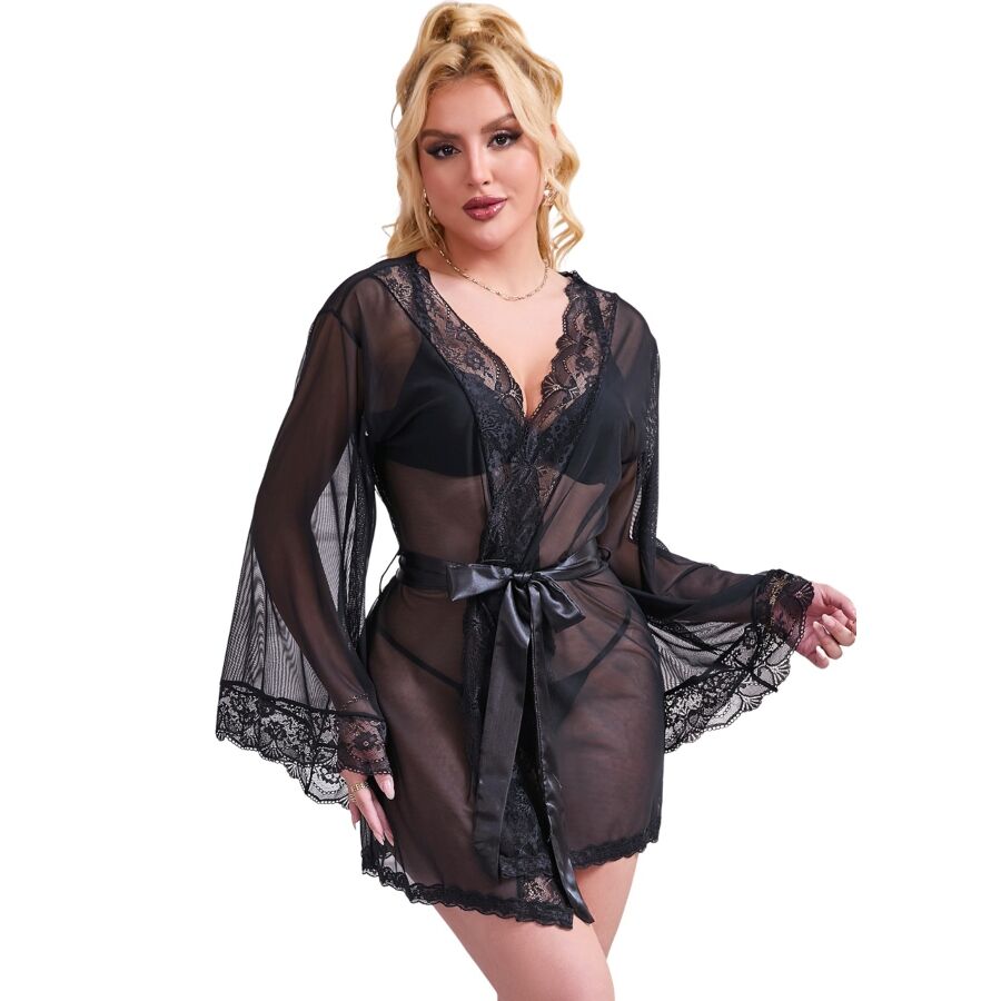 SUBBLIME - VESTAGLIA IN TESSUTO TRASPARENTE CON DETTAGLI IN PIZZO NERO S/M