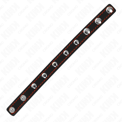 KINK - ANELLO PER PENE IN PELLE CON CHIUSURA A PRESSIONE FODERA ROSSA 21 X 1,5 CM