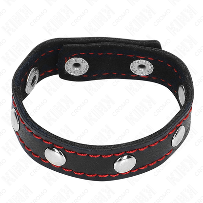 KINK - ANELLO PER PENE IN PELLE CON CHIUSURA A PRESSIONE FODERA ROSSA 21 X 1,5 CM