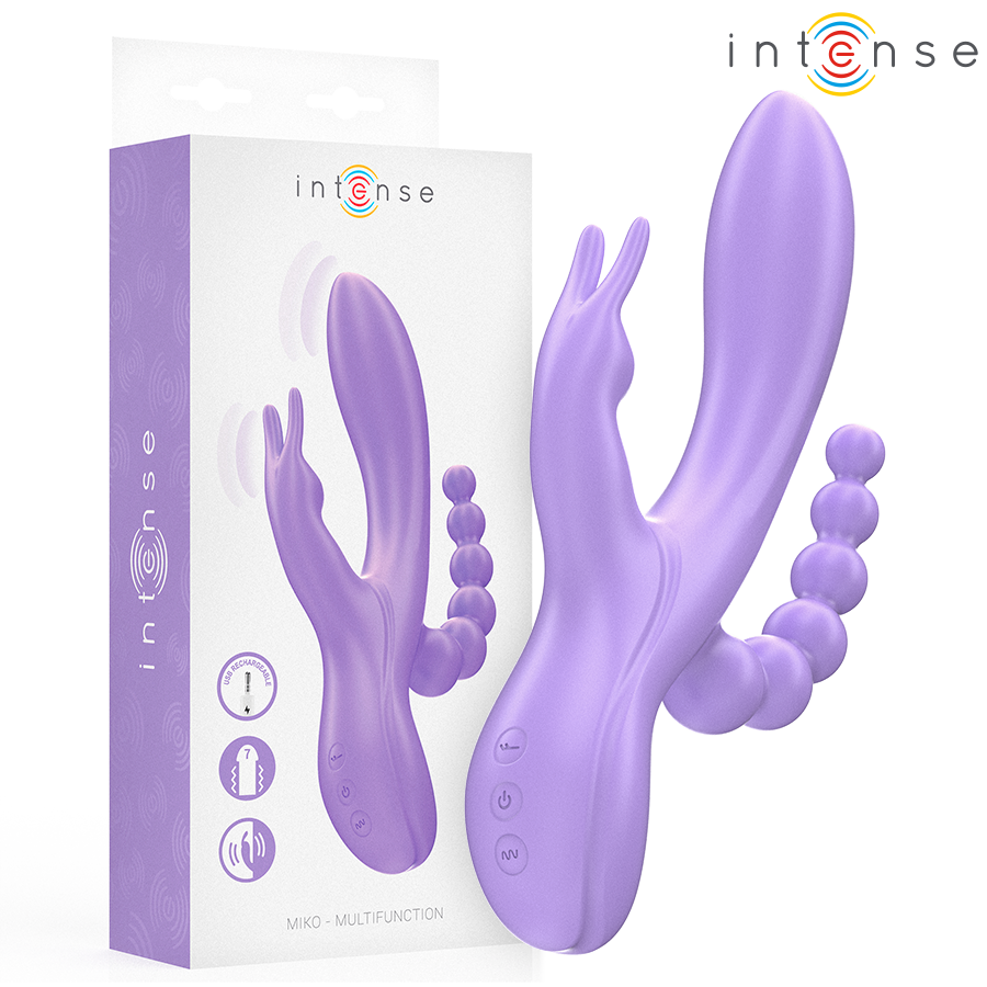 INTENSE - MIKO TRIPLO VIBRATORE CONIGLIO & STIMOLATORE & ANALE 7 VIBRAZIONI VIOLA
