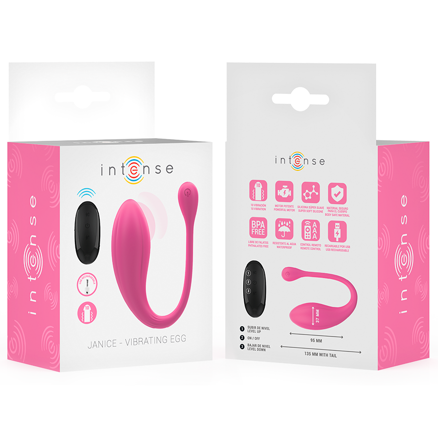 INTENSE - JANICE U VIBRATORE DOPPIA STIMOLAZIONE 10 VIBRAZIONI ROSA TELECOMANDO
