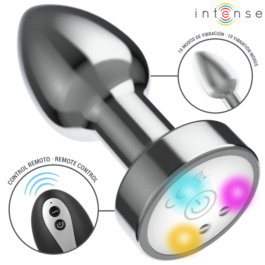 INTENSE - PLUG ANALE VIBRANTE IN METALLO CON LUCI LED E TELECOMANDO - TAGLIA S