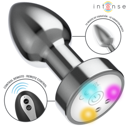 INTENSE - PLUG ANALE VIBRANTE IN METALLO CON LUCI LED E TELECOMANDO - TAGLIA S
