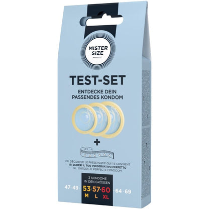 MISTER SIZE - SET DI PROVA 3 PRESERVATIVI DI MISURE DIVERSE + METRO A NASTRO