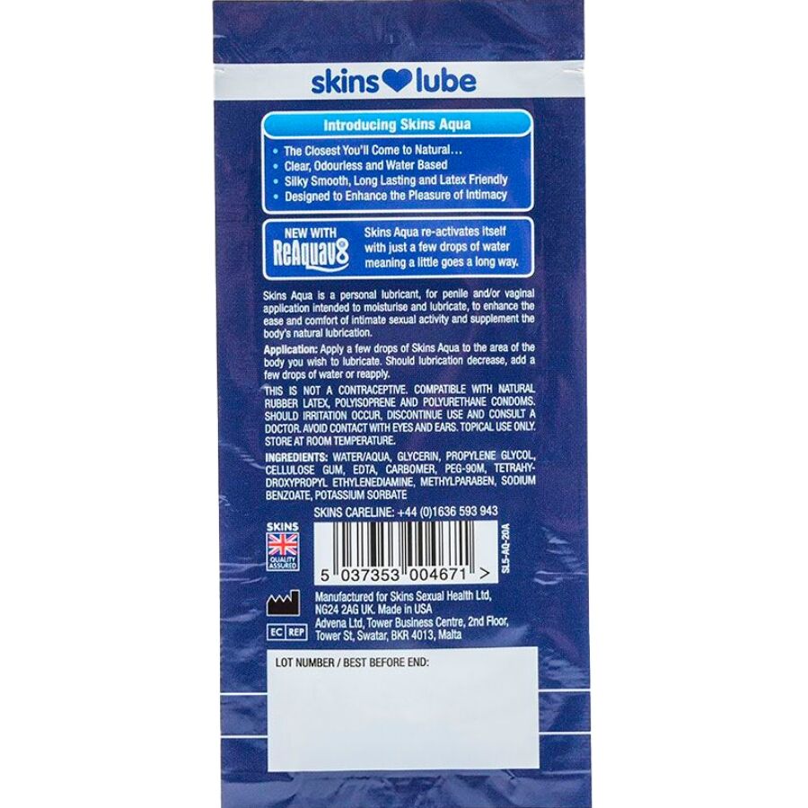 SKINS - AQUA LUBRIFICANTE A BASE D'ACQUA MONODOSE 5 ML