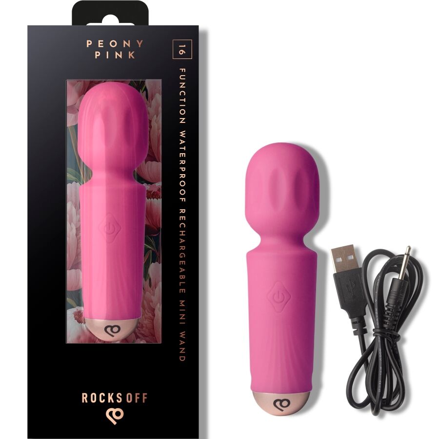 ROCKS-OFF - MINI BACCHETTA RICARICABILE 16 FUNZIONI ROSA PEONIA