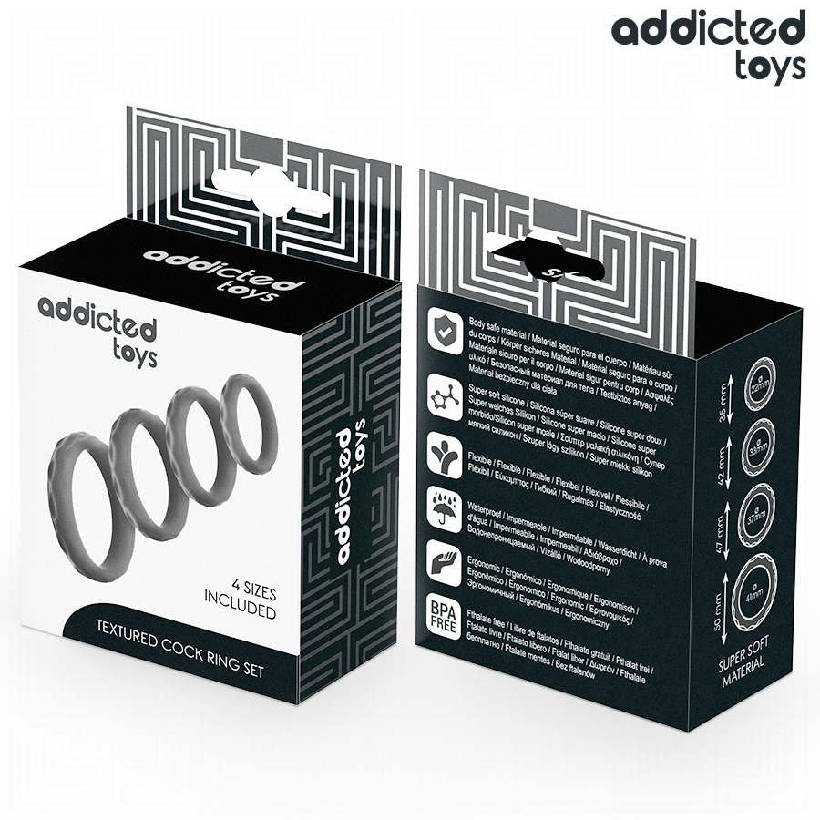ADDICTED TOYS - SET DI ANELLI PER IL PENE TESTURIZZATI 4 MISURE