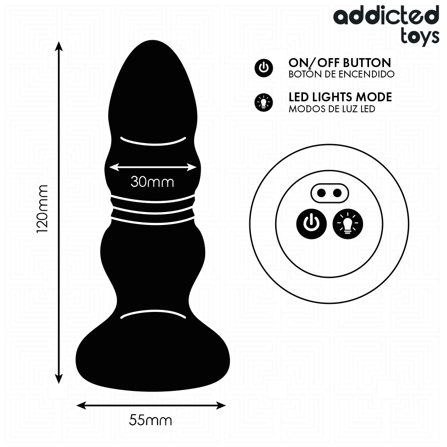 ADDICTED TOYS - TAPPO ANALE ROTANTE E VIBRANTE, LUCE LED, TELECOMANDO