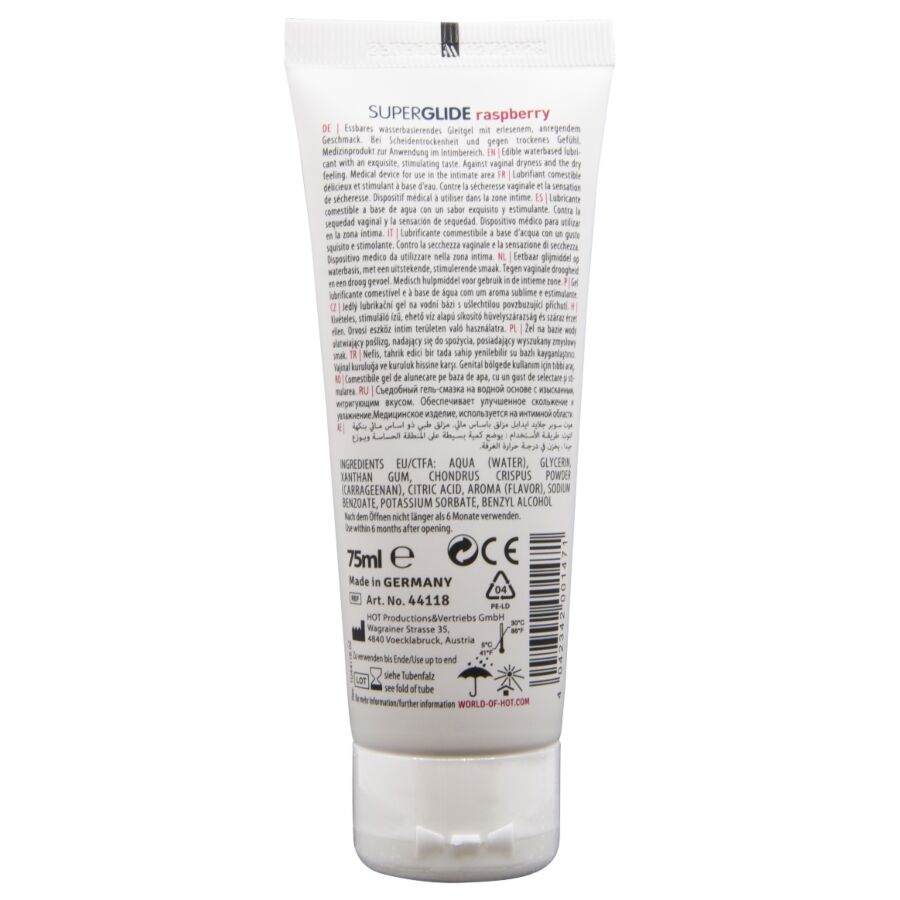 HOT - SUPERGLIDE LUBRIFICANTE COMMESTIBILI A BASE D'ACQUA LAMPONE 75 ML