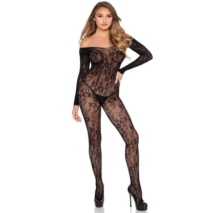 LEG AVENUE - 89366 BODYSTOCKING IN PIZZO NERO - TAGLIA UNICA